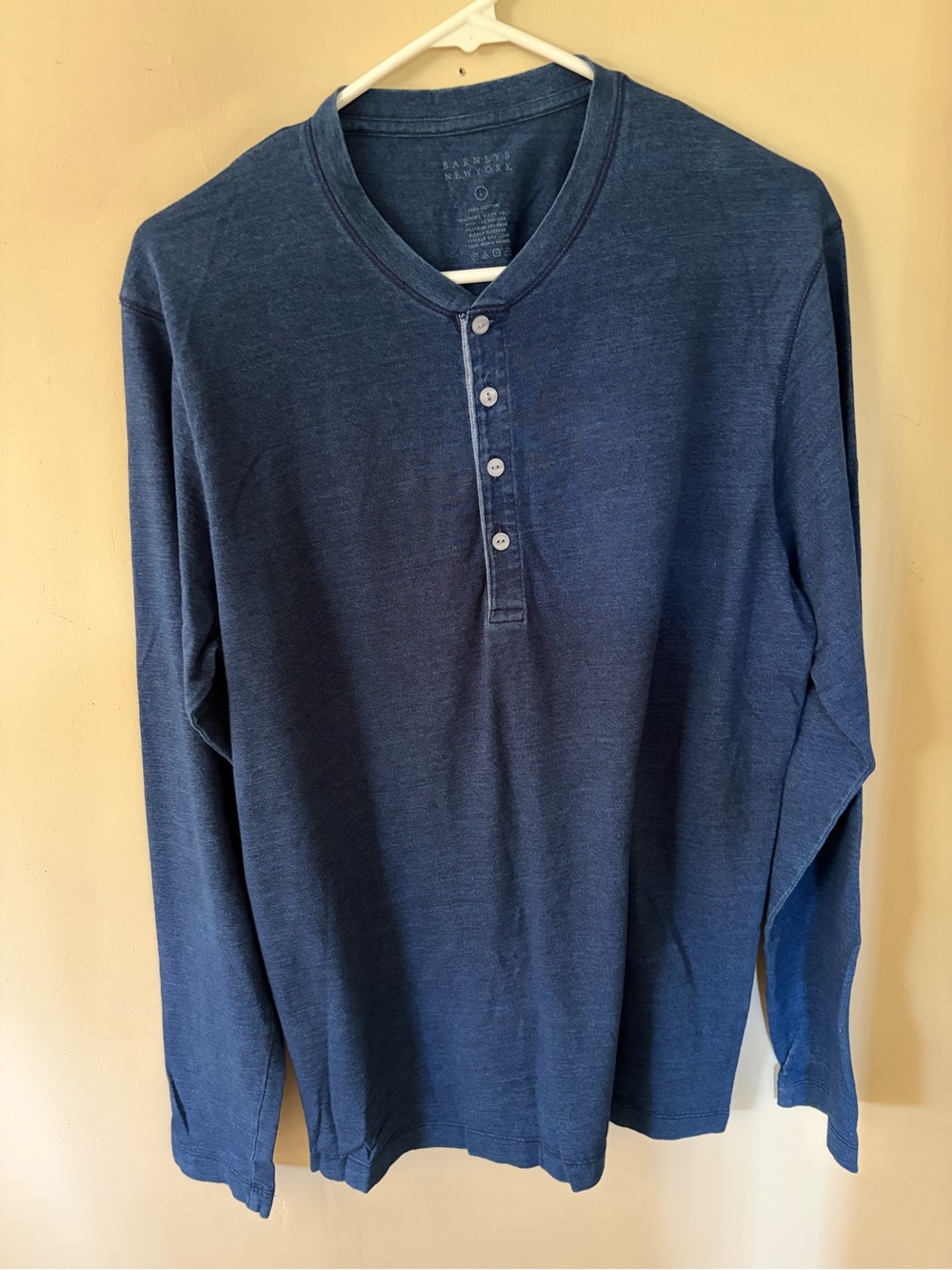 Barneys New York Navy Blue Long-Sleeve Henley
